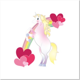 Cute Unicorn and Rainbow Hearts Posters and Art